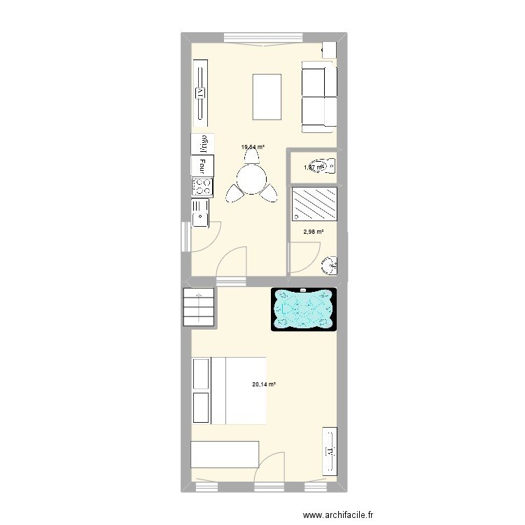 airbnb rez de chaussez. Plan de 4 pièces et 44 m2