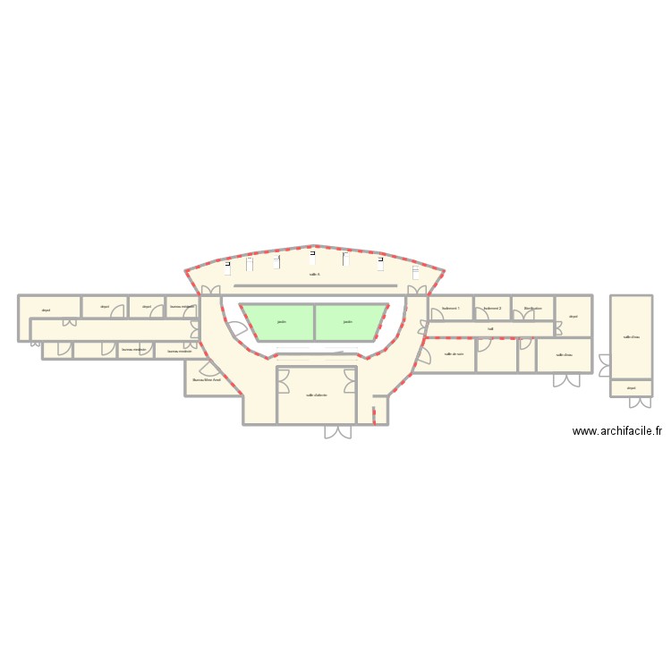 SERVICE. Plan de 22 pièces et 193 m2