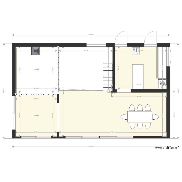 GMotte existant. Plan de 3 pièces et 68 m2