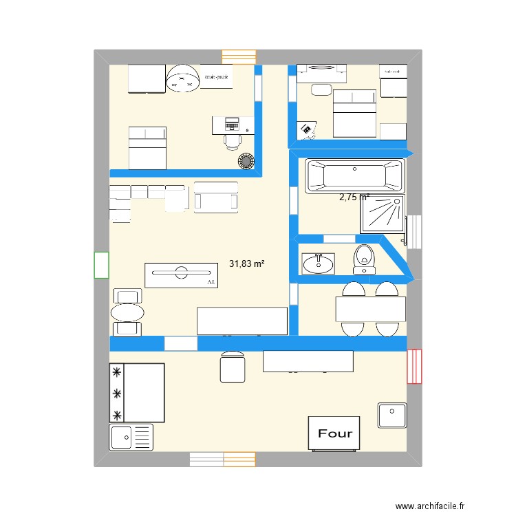 N project #1. Plan de 2 pièces et 35 m2