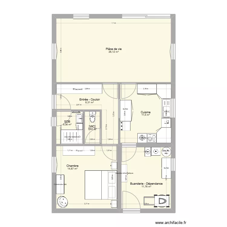 La Petite Maison. Plan de 7  et 80 m²