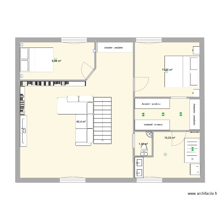 2ème etage proposition. Plan de 5 pièces et 77 m2