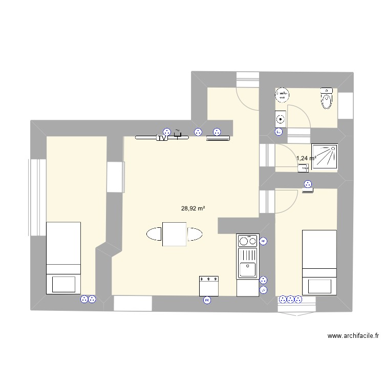 ETERLOU. Plan de 2 pièces et 30 m2