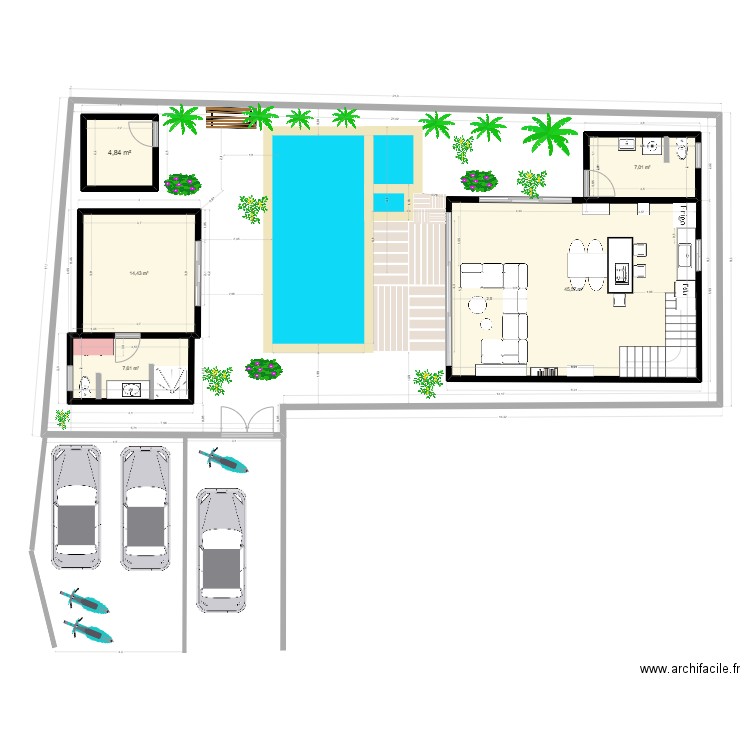 Villa 2 - Lantai 1 - POOL2Pantai 1.60x1.60+0.60x1.30. Plan de 5 pièces et 79 m2