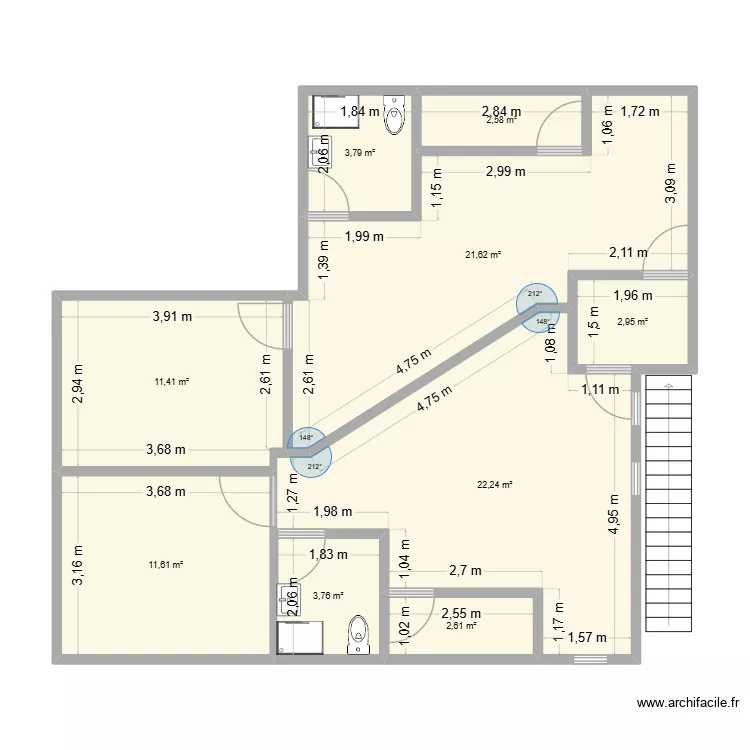 plan cogneau etage. Plan de 9  et 83 m²