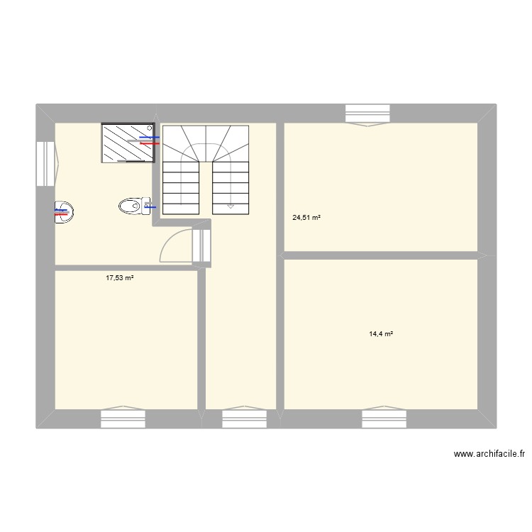 SDB chavany. Plan de 3 pièces et 56 m2