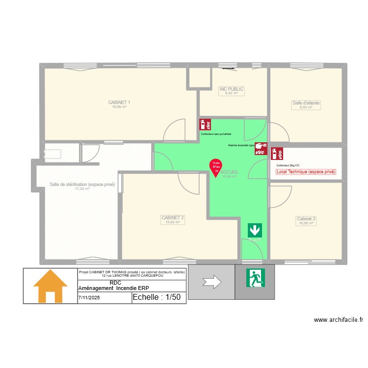 PLAN D EVACUATION. Plan de 8 pièces et 100 m2