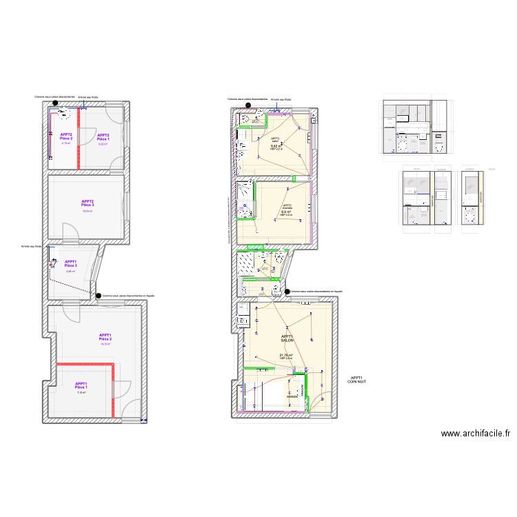 CARDINAL_EXISTANT_N3NEW. Plan de 14 pièces et 95 m2