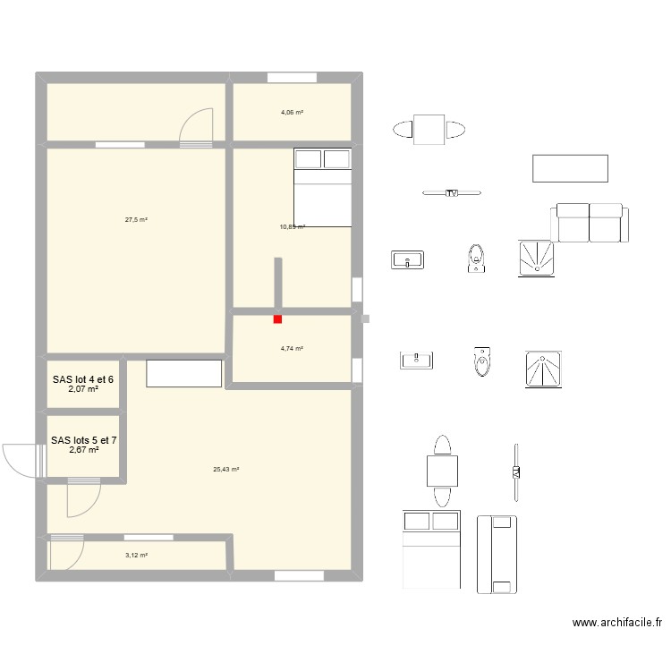 Lots 4 et 5. Plan de 5 pièces et 75 m2