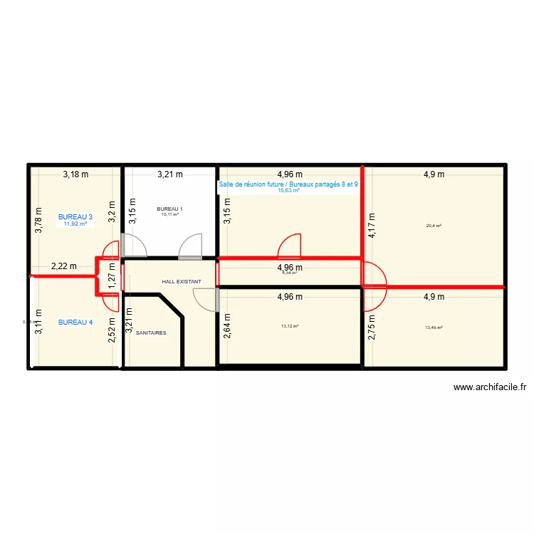 bureaux futurs. Plan de 11  et 110 m²