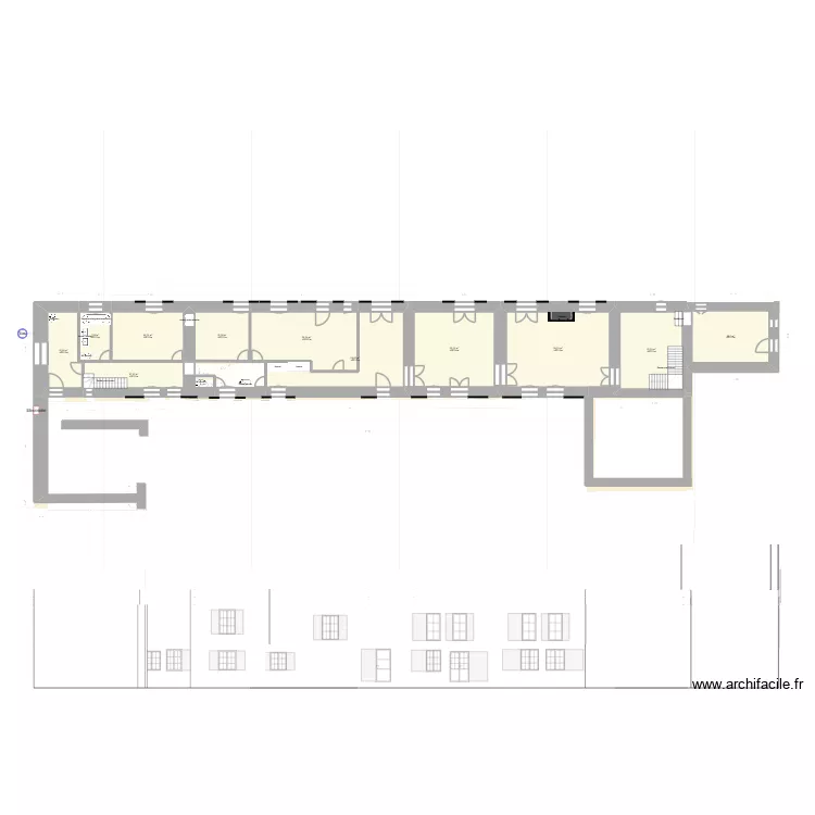 26_04_03 Plan RdC,1er &eacute;tage, 5 fen&ecirc;tres Est et 2 fen&ecirc;tres Ouest, WC Er &eacute;tage d&eacute;plac&eacute;sur salon + eau et &eacute;lec. Plan de 27  et 614 m²