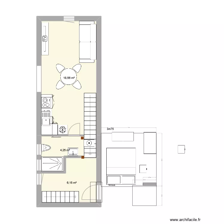 studio mezz v2. Plan de 3  et 29 m²