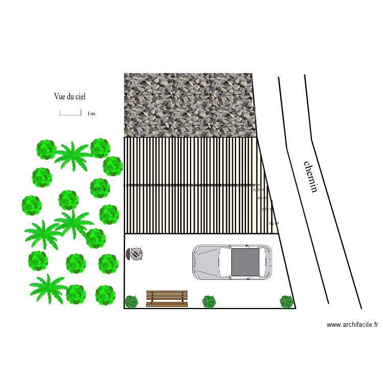 plan vue du ciel. Plan de 44 pièces et 28 m2
