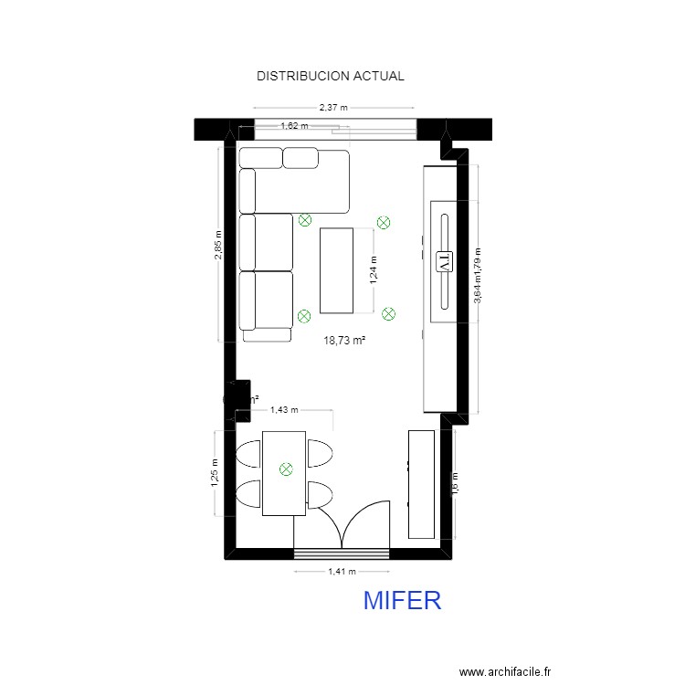 PILI  PLANTA DISTRIBUCION ACTUAL. Plan de 2 pièces et 19 m2