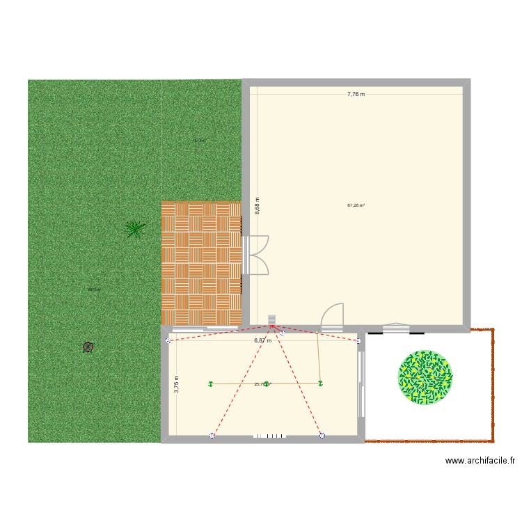 Agrandissement client. Plan de 2 pièces et 93 m2