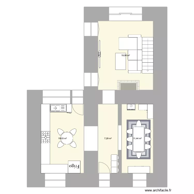 Gendarmerie. Plan de 4  et 54 m²