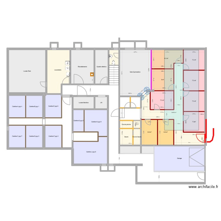 Ascona Cantina 14. Plan de 47 pièces et 363 m2