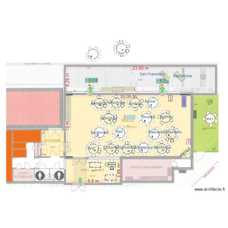 SALLE 14 MIORA LIONEL-moins de tables. Plan de 3 pièces et 337 m2