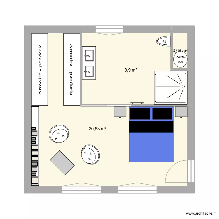 Chambre lit. Plan de 3 et 30 m² Chambre lit. Plan de 3 et 30 m²