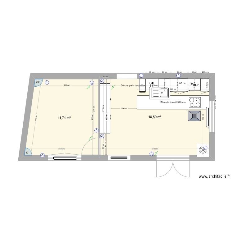 cuisine et chambre. Plan de 0 pièce et 0 m2