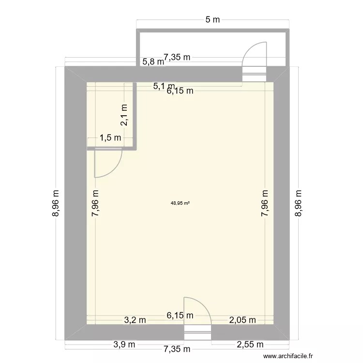 RDC Antre des Felteus. Plan de 1 Pièce et 49 m²