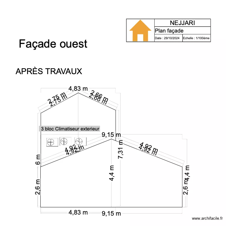 Fa&ccedil;ade ouest PROJET. Plan de 