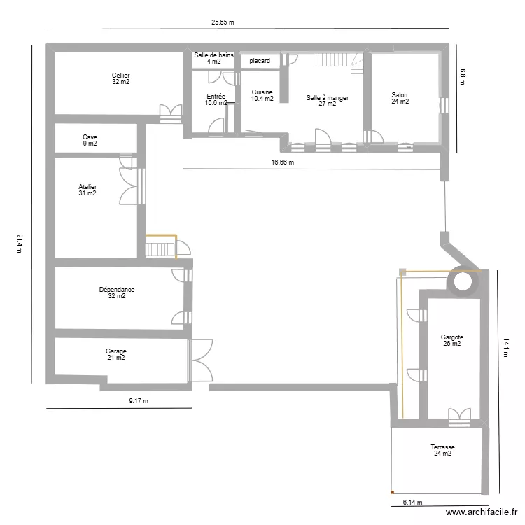 Maison. Plan de 2 pièces et 26 m²