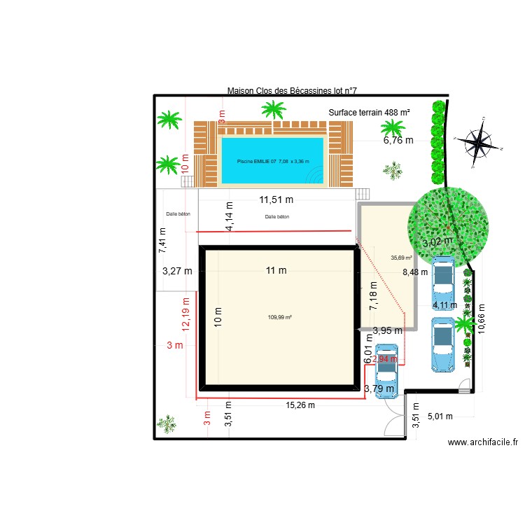 Maison Clos Bécassines garage décaler. Plan de 3 pièces et 146 m2