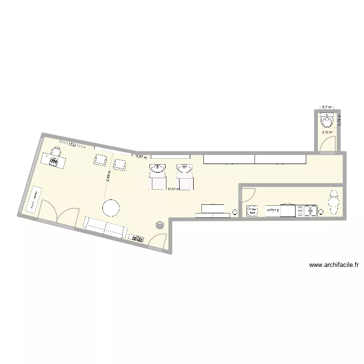 rinesa plan. Plan de 2 pièces et 64 m²