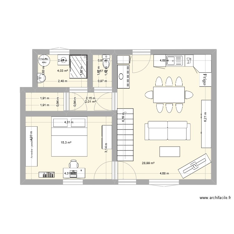 CAVE ARDIN. Plan de 5 pièces et 52 m2