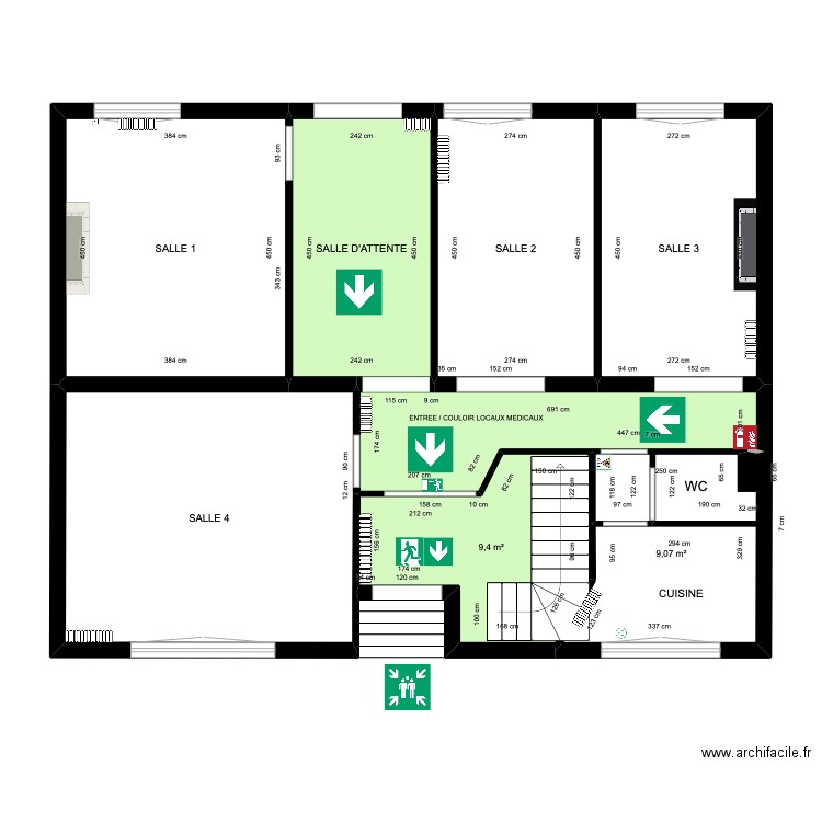 CABINET MEDICAL 23 ST AMBROISE MELUN EVACUATION. Plan de 8 pièces et 102 m2
