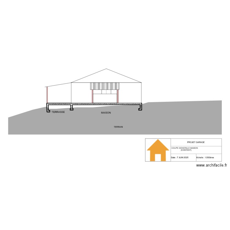 PLAN DE COUPE DU TERRAIN ET MAISON. Plan de 0 pièce et 0 m2