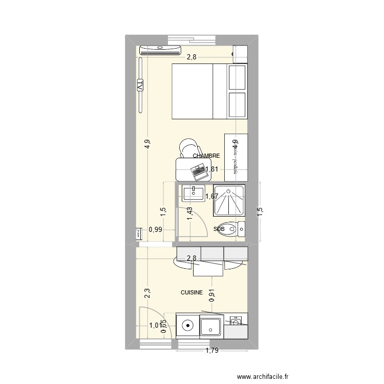 studio chevilly. Plan de 3 pièces et 20 m2