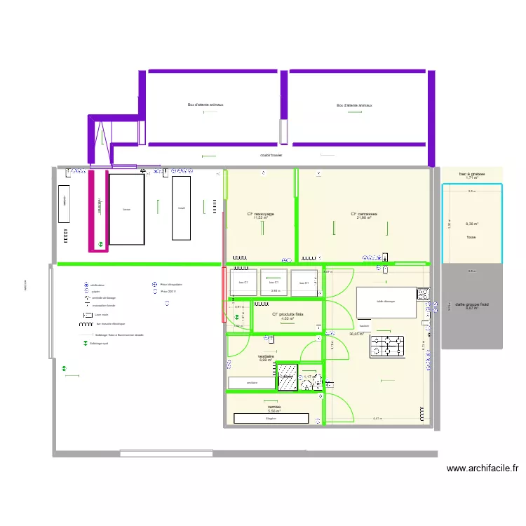 int&eacute;rieur chambre froide 3 avec &eacute;lectricit&eacute; prise lumi&egrave;re. Plan de 