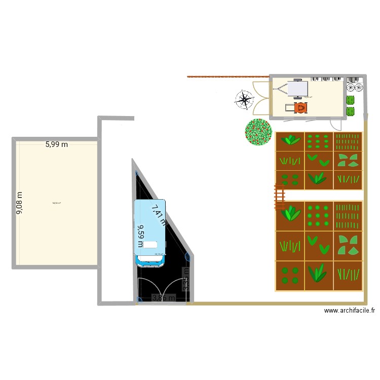 Maison. Plan de 3 pièces et 95 m2