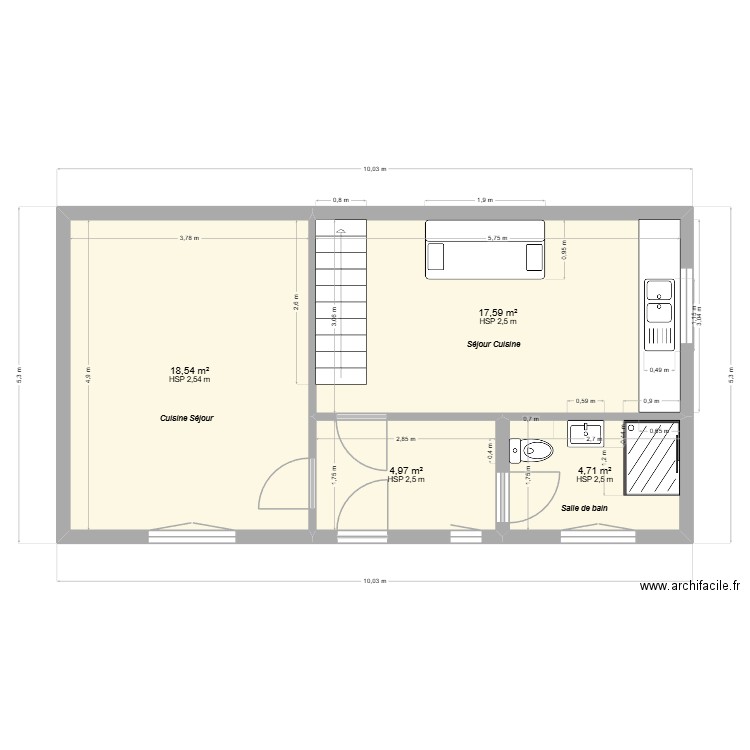 Maison 2ème étage / Aprés travaux. Plan de 4 pièces et 46 m2