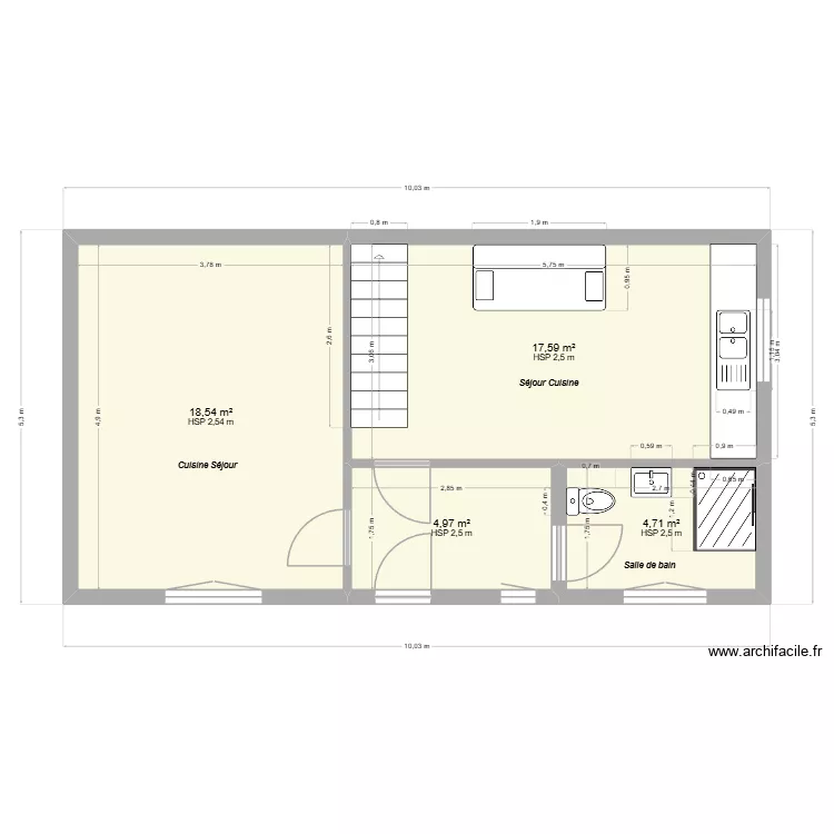 Maison 2&egrave;me &eacute;tage / Apr&eacute;s travaux. Plan de 4 pièces et 46 m²