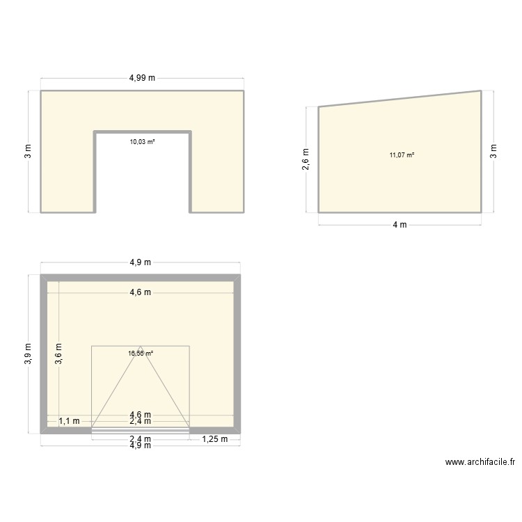 batiment. Plan de 3 pièces et 38 m2