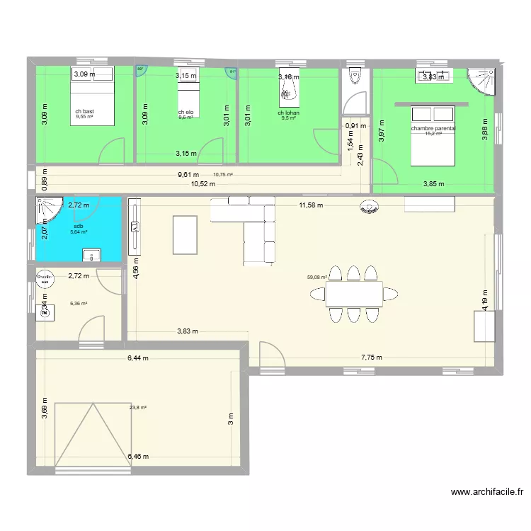 maison 1. Plan de 9  et 149 m²