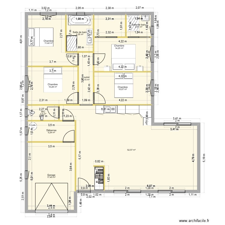 PROJET 1. Plan de 11 pièces et 136 m2