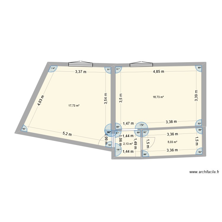 plan 42m. Plan de 4 pièces et 42 m2