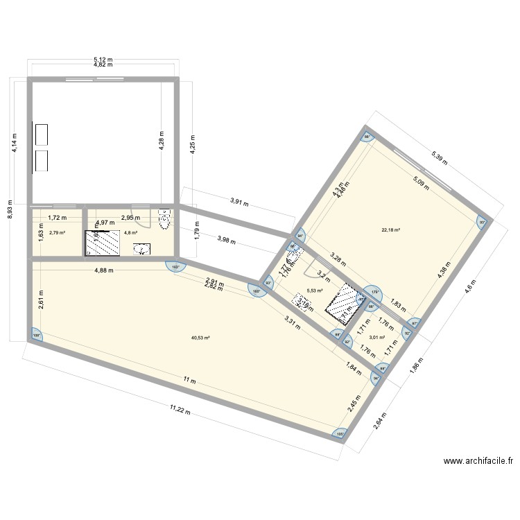 croissant. Plan de 6 pièces et 79 m2