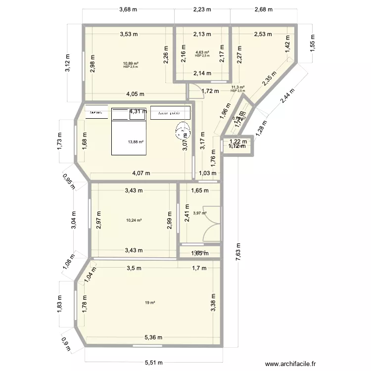 plan villa. Plan de 10  et 76 m²
