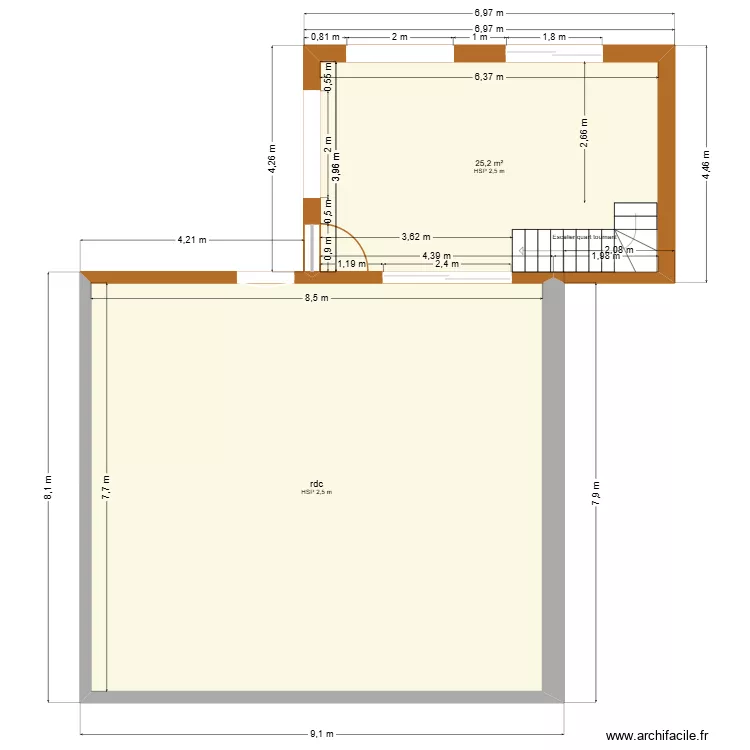Extension RDC. Plan de 2  et 91 m²