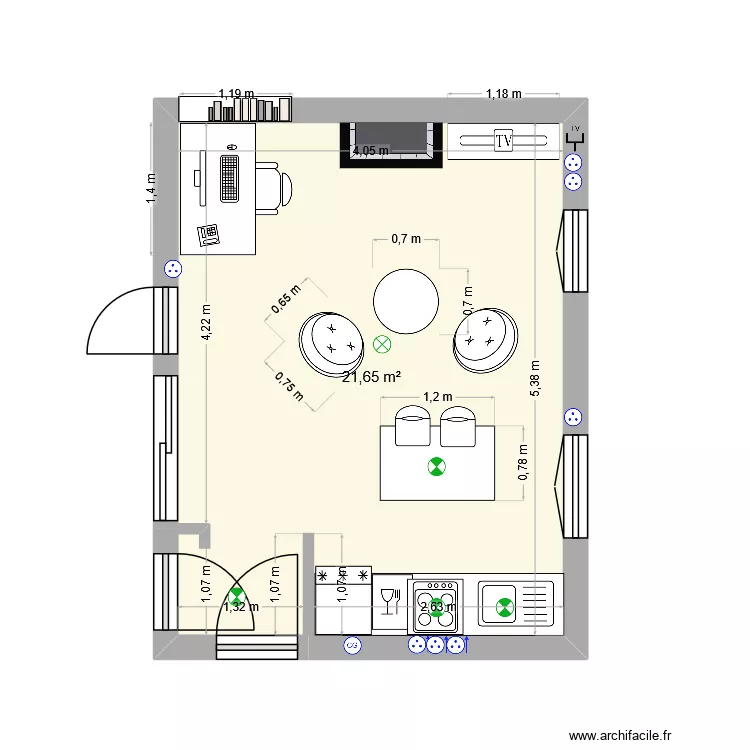 PIECE DE VIE. Plan de 1 et 22 m² PIECE DE VIE. Plan de 1 et 22 m²