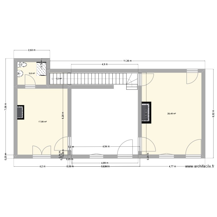 Goussonville - RDCH - Prieuré. Plan de 4 pièces et 49 m2