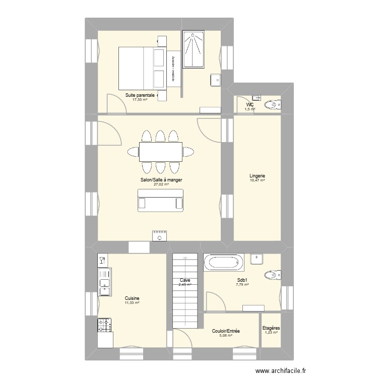Halte St Paul / v1. Plan de 9 pièces et 84 m2