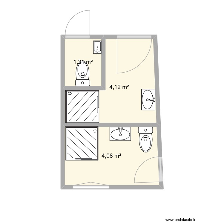 Salle de bain Camille LIAN. Plan de 3 pièces et 10 m2
