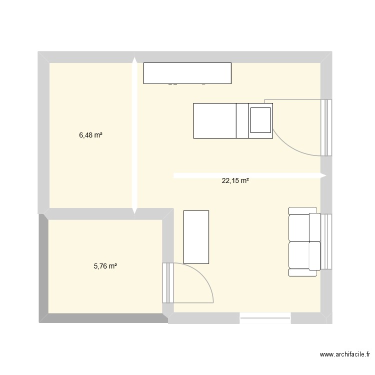salon. Plan de 3 pièces et 34 m2