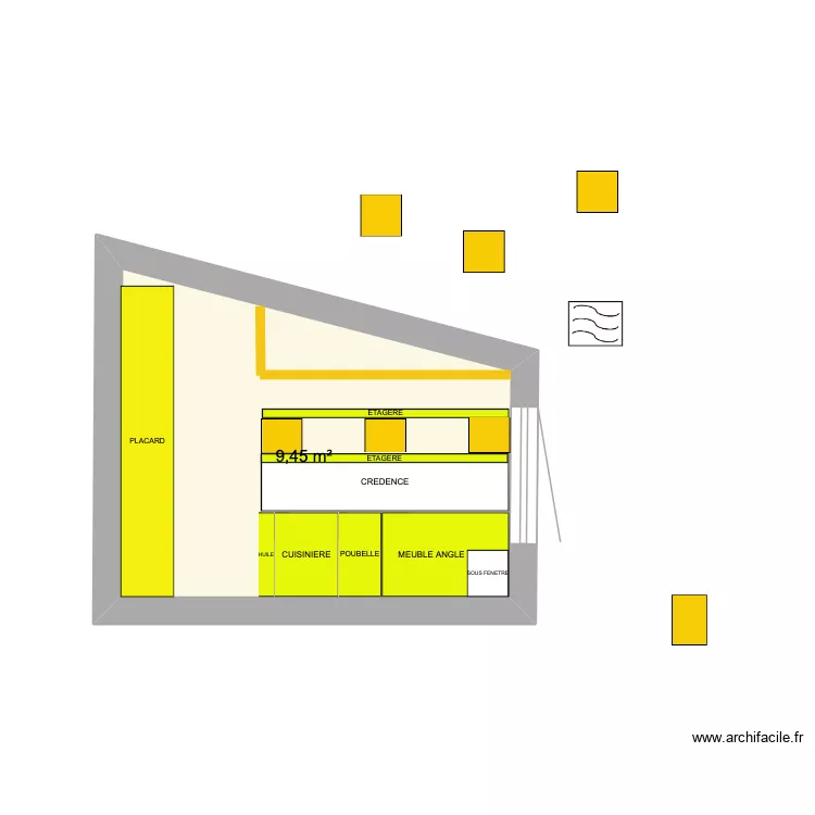 MUR CUISINE 2. Plan de 1 pièce et 9 m²